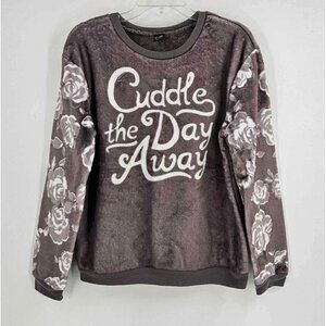 Gold Rush Soft Comfy Sweater w/Floral Sleeves 'Cuddle the Day Away' Sz M